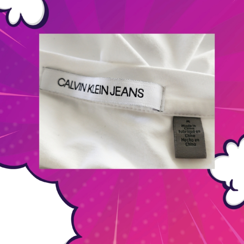 CALVIN KLEIN WHITE WITH METALLIC MONOGRAM LOGO T SHIRT - Picture 5 of 5